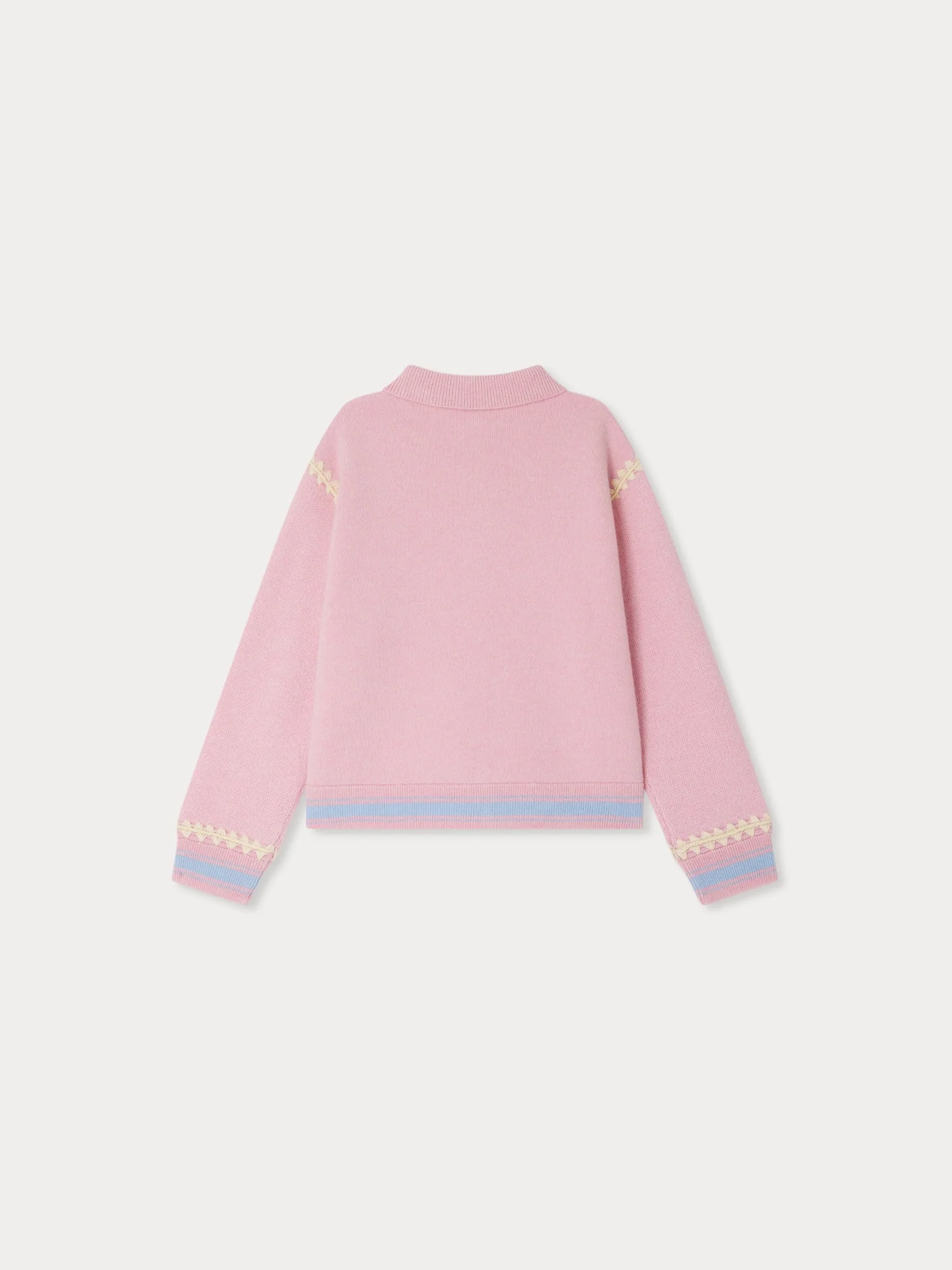 Bonpoint x Guest in Residence Liberté cardigan with contrasting embroidery in pink cashmere - Image 3