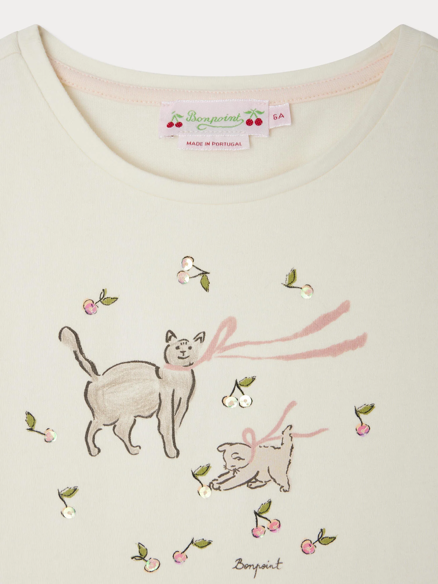 Capricia T-shirt with cat print and embroidered sequins in organic cotton - Image 3