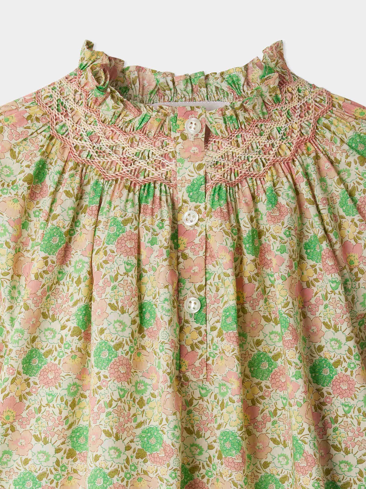 Petal blouse smocked and embroidered in Liberty fabric in organic cotton - Image 3