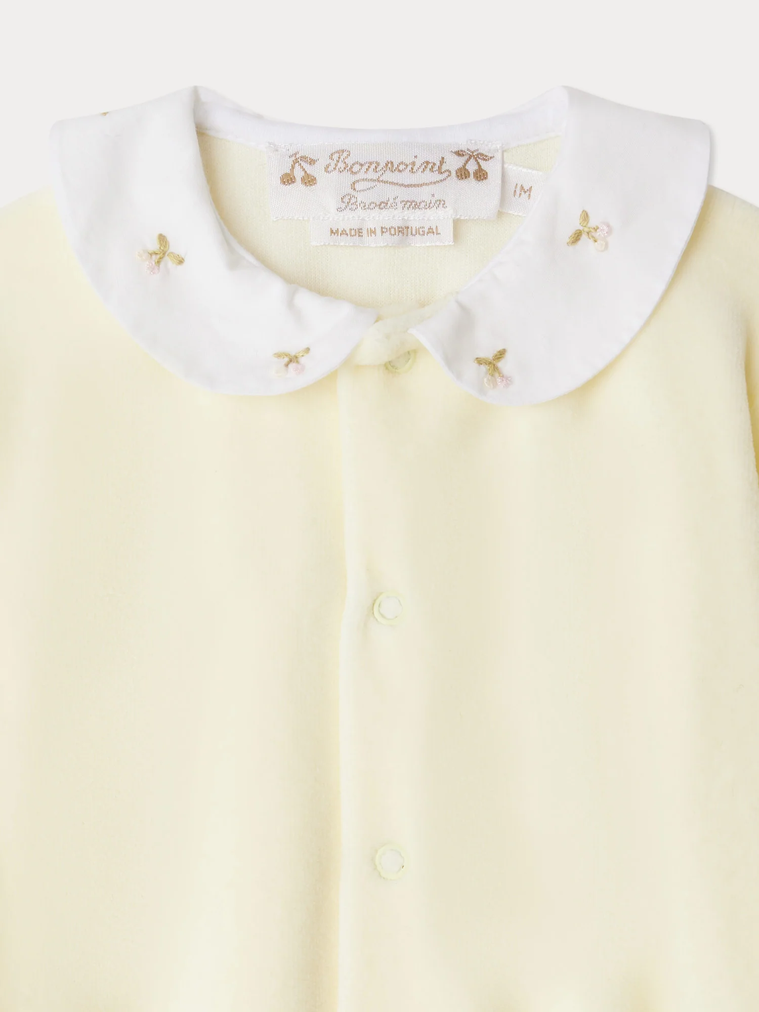 Tintina velvet pajamas with cherry embroidered collar in organic cotton - Image 3